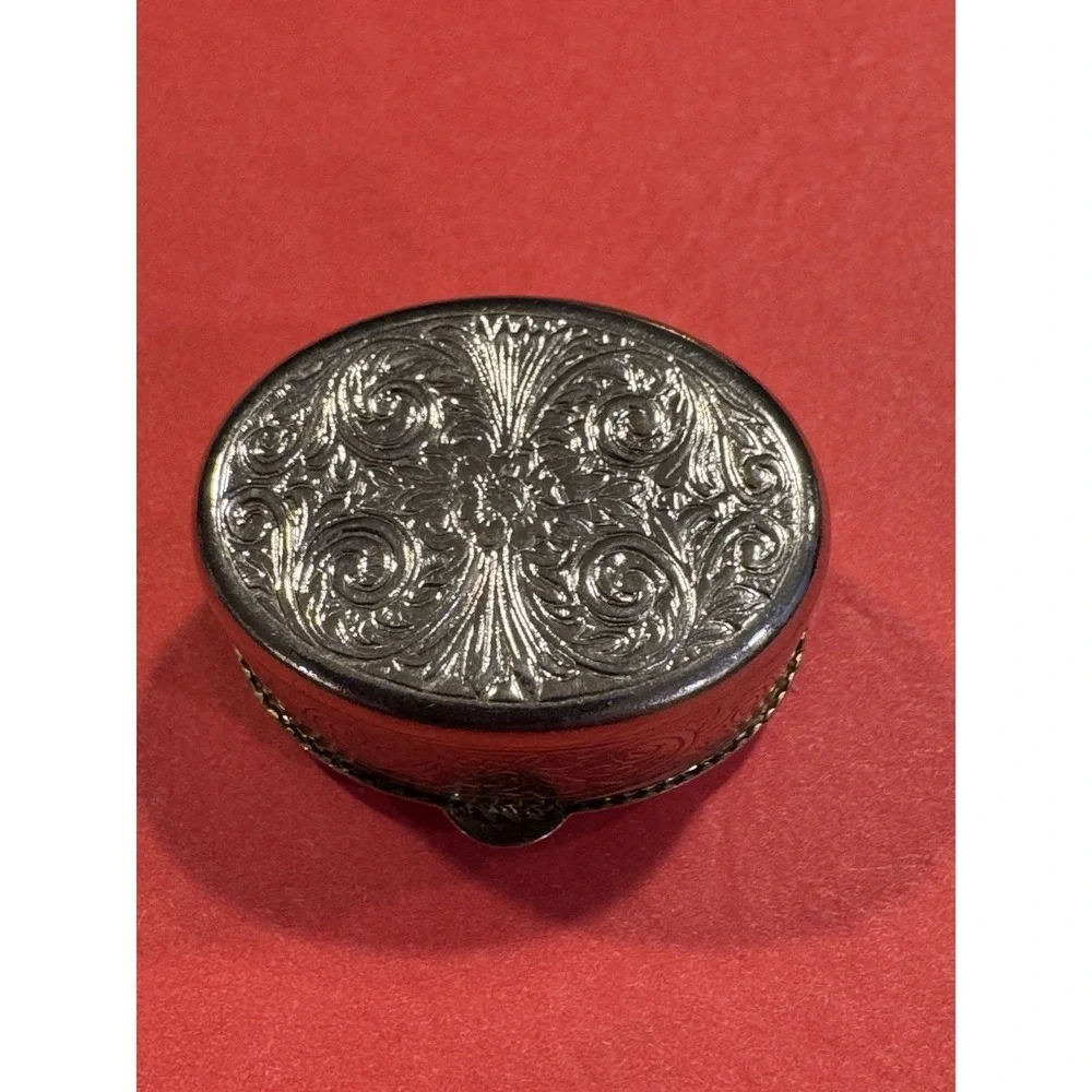 Vintage Fragonard Style Porcelain Trinket Box – Ornate Metal Lid